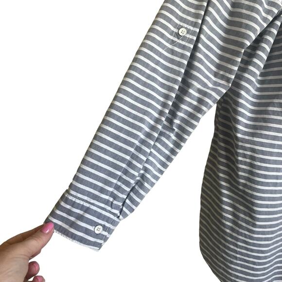 GH & Bass Co Women Tunic Top XL Gray White Striped Cotton Preppy Coastal Light - Picture 6 of 9